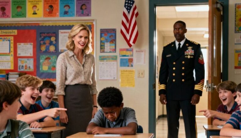 The child in the classroom became the target of ridicule from the teacher and classmates, but what happened a few minutes later made everyone fall silent