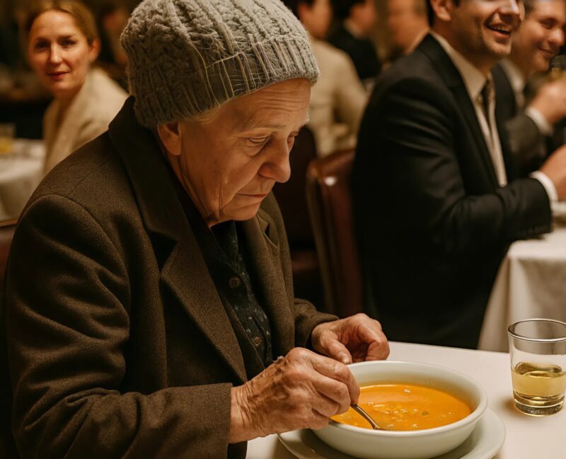 A woman in old clothes walked into a fancy restaurant and ordered the cheapest soup: all the guests laughed at her — until something unexpected happened
